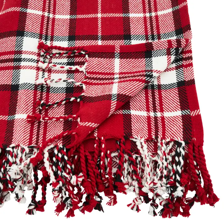 Red Plaid Cotton Throw Blanket