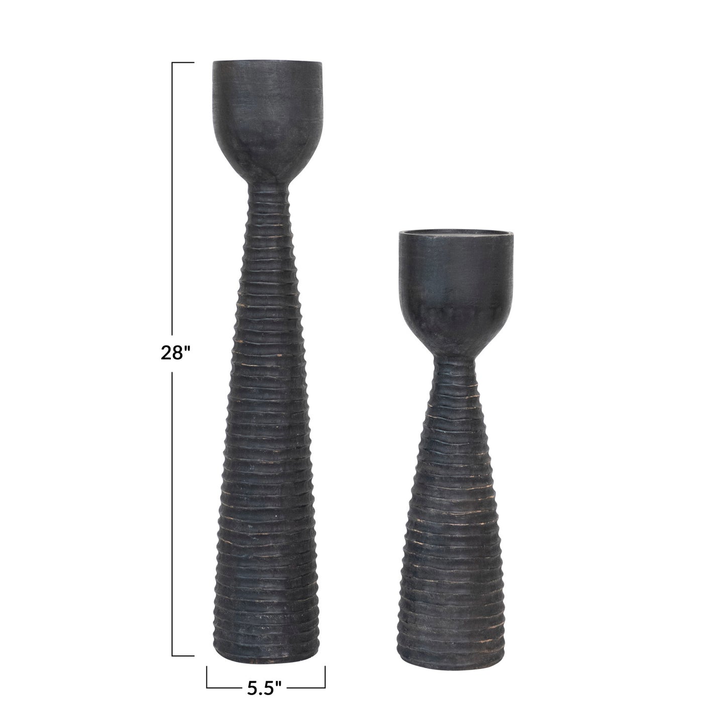Hand-Carved Mango Wood Ribbed Candle Holder, Black (Holds 5" Pillar) -POWELL PICK-UP