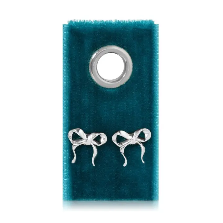 Silver Bows on Velvet Tag | Earrings