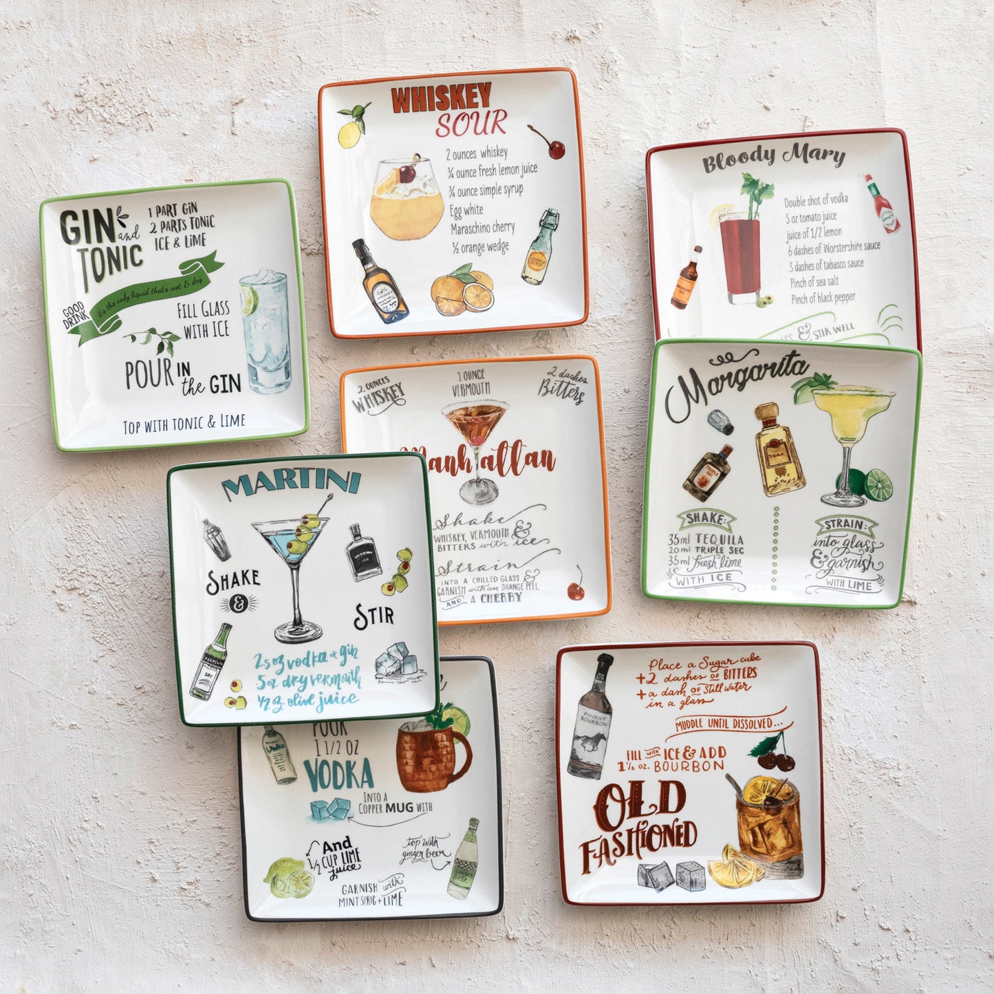 Plate with Cocktail Recipe & Art, 8 styles