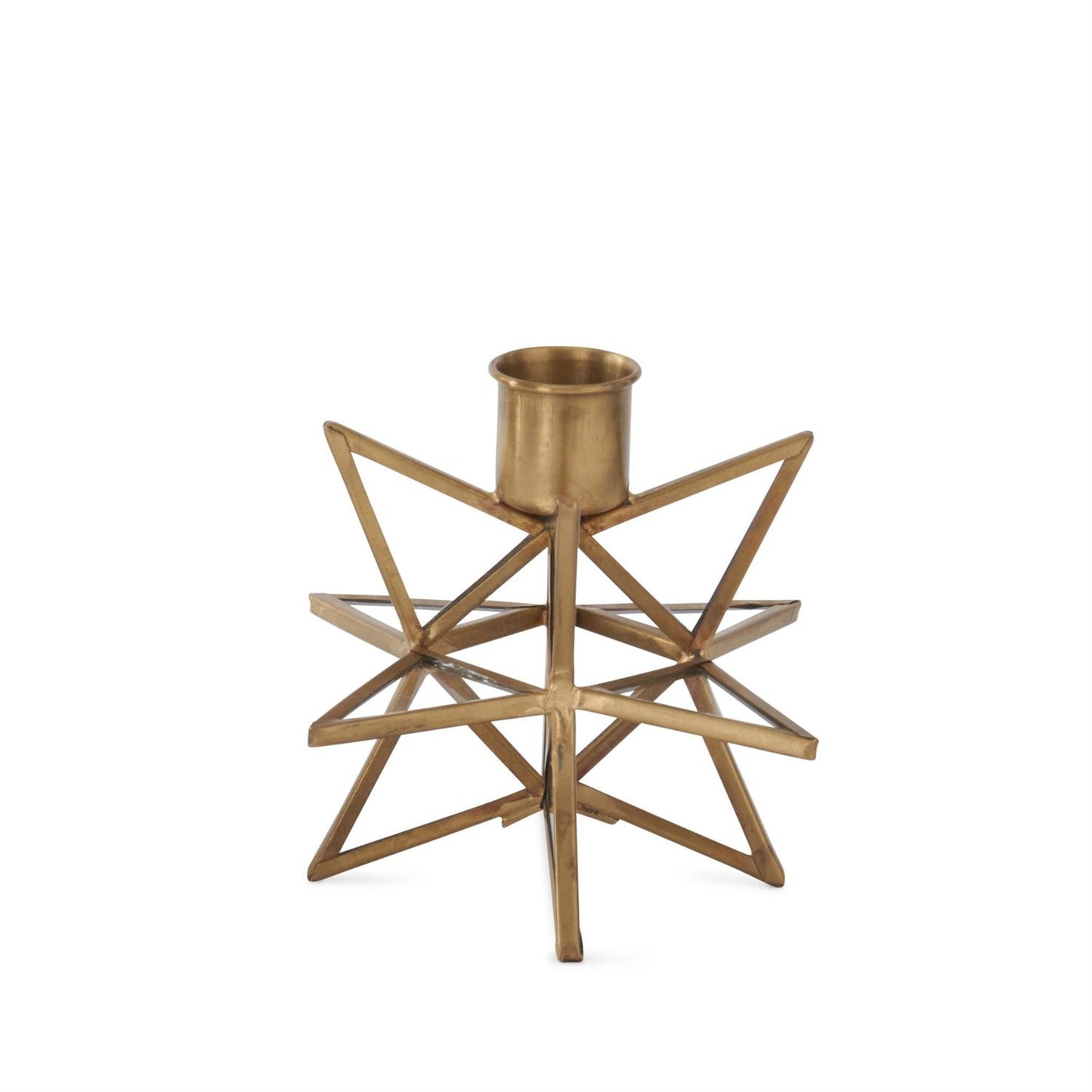 3-Dimensional Gold Metal & Glass Star Taper Candleholder, 4.75"