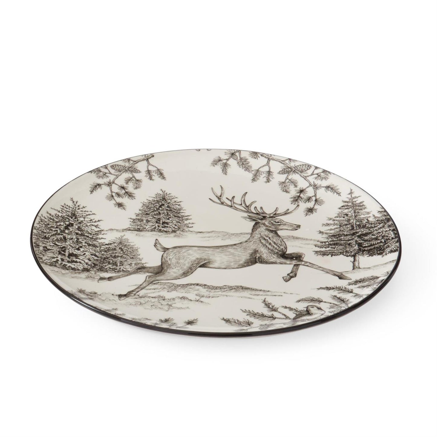 White & Black Toile w/ Deer Plate, 12"