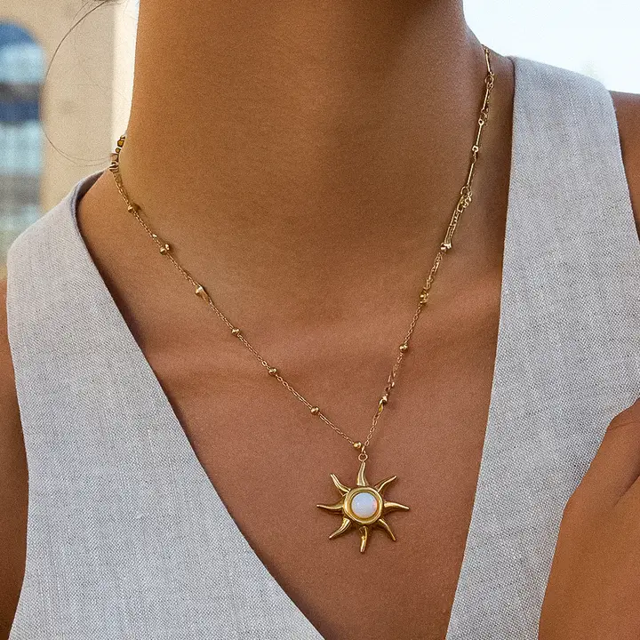 Astoria 18K Gold Non-Tarnish Sun Pendant Chain Necklace