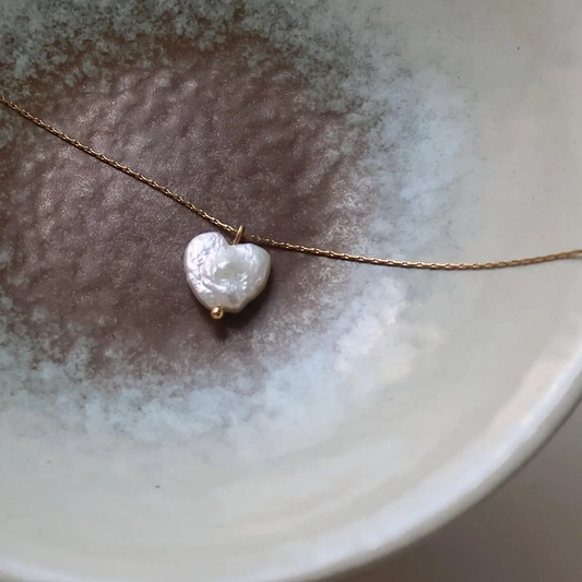 18K Gold Non-Tarnish Freshwater Pearl Heart Necklace