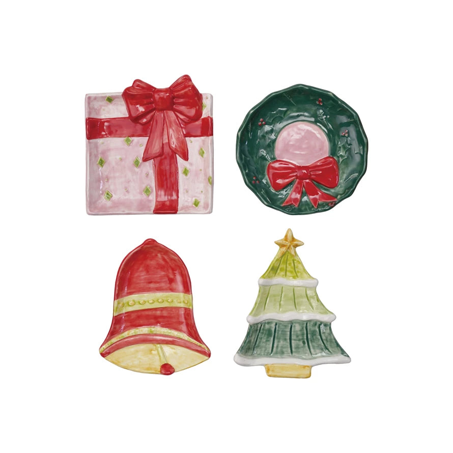 Hand Painted Stoneware Holiday Icon Shaped Dish, 4 Styles