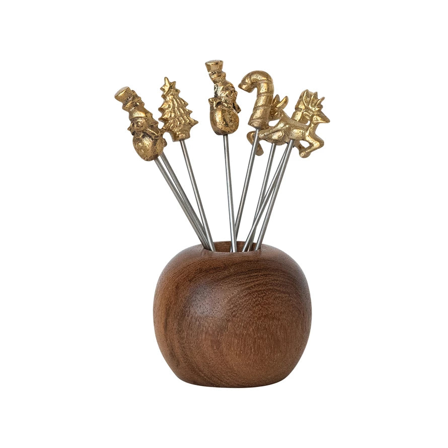 Mango Wood Holder with Appetizer 8 Sticks