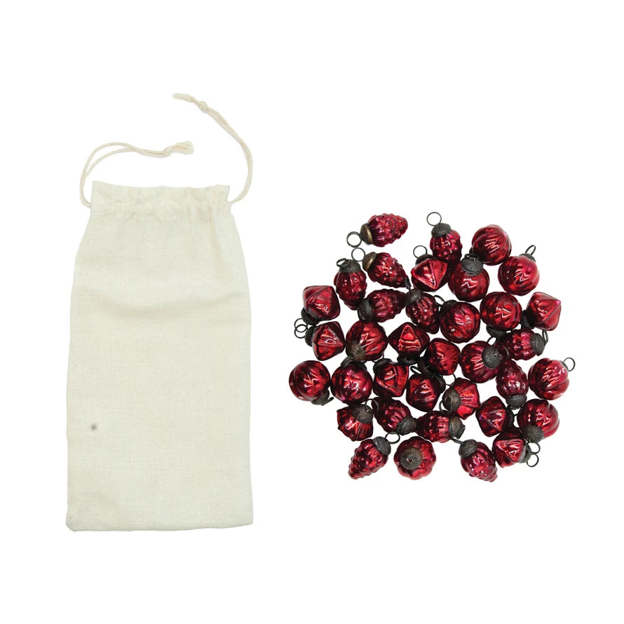 1"H Embossed Mercury Glass Ornaments, Red, Set of 36