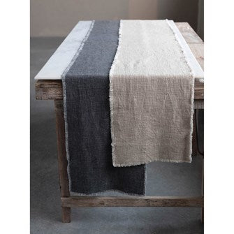 Linen Blend Table Runner w/ Frayed Edges, Grey