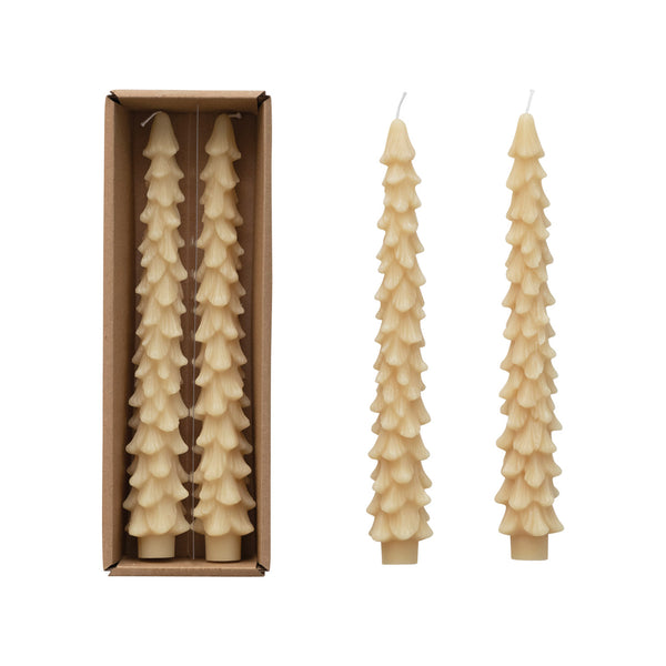 Unscented Tree Shaped Taper Candles, Set of 2, Cream