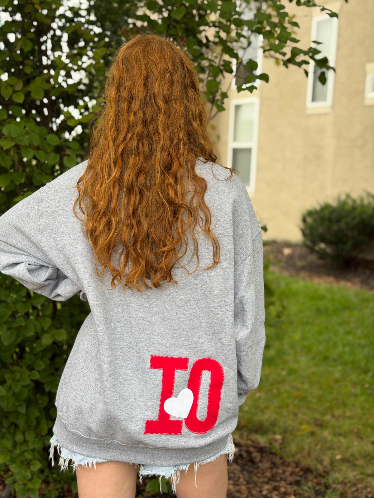 OHIO Wraparound Appliqué Sweatshirt | Heather Grey Crew Neck with Up-cycled Patchwork