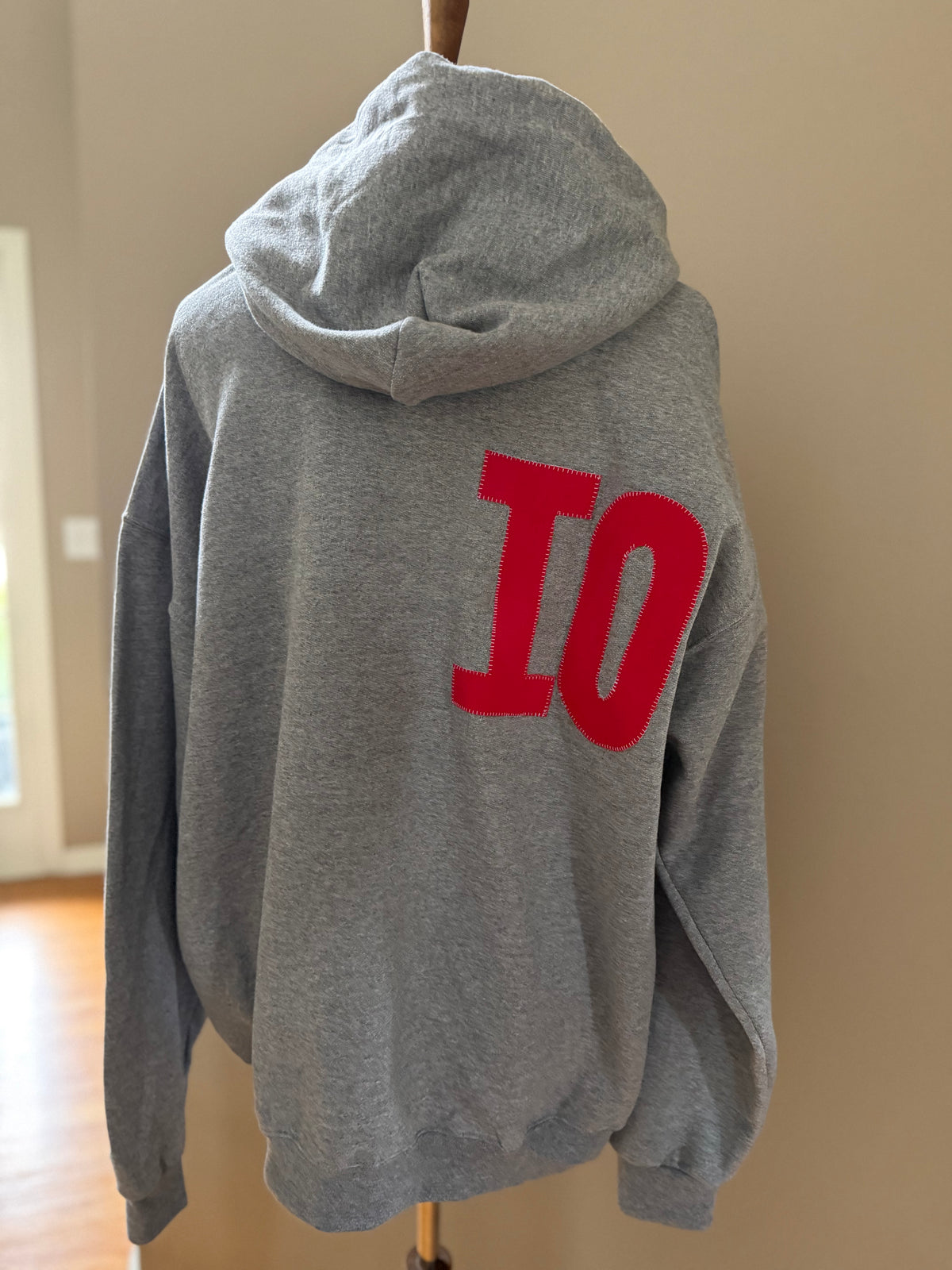 OHIO Wraparound Applique Hoodie | Heather Grey with Red Up-Cycled Patchwork