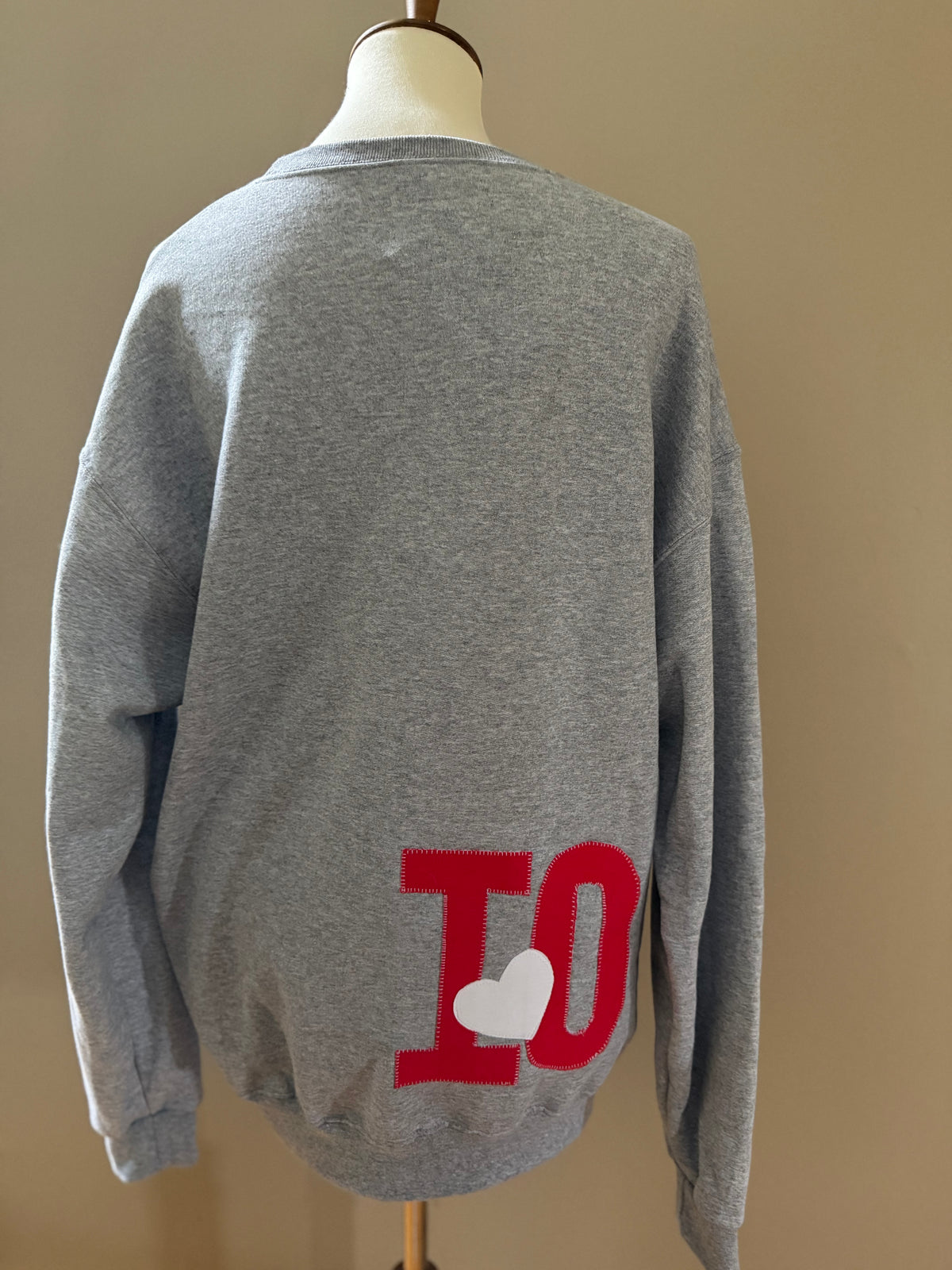 OHIO Wraparound Appliqué Sweatshirt | Heather Grey Crew Neck with Up-cycled Patchwork