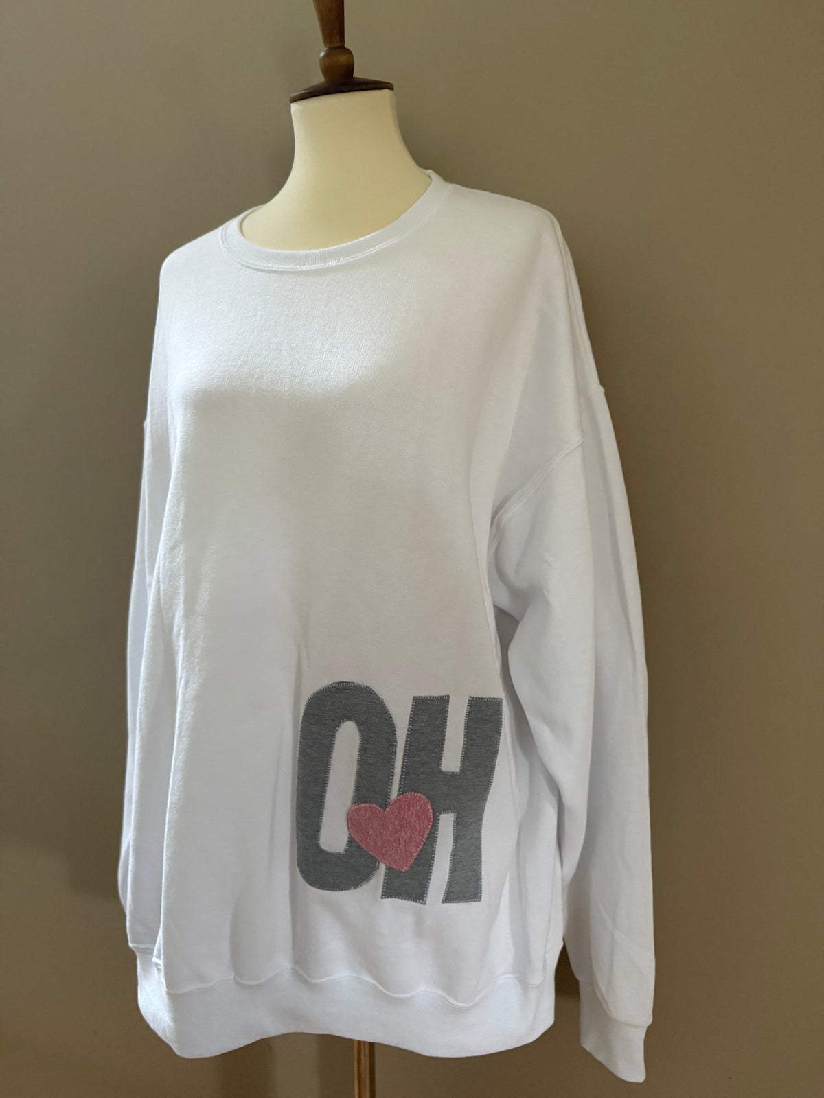 OHIO Wraparound Appliqué Sweatshirt | White Crew Neck with Up-cycled Patchwork