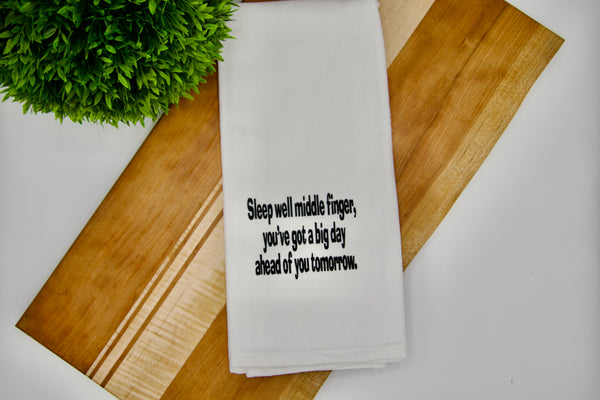 Sleep Well Middle Finger - Snarky Hand Towel