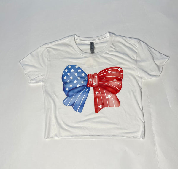 Patriotic Bow White Crop T-Shirt