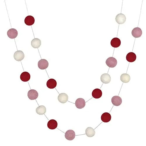 Valentine's Felt Ball Garland- Red, Pink, White