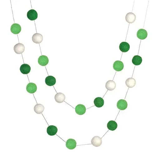 St Patrick's Garland- Green White Felt Ball Garland
