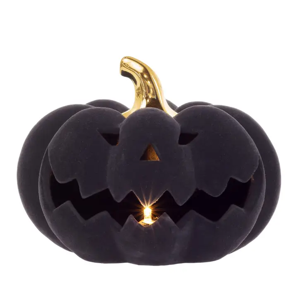 6.75" Diameter Black Flocked Velvet Jack O Lantern, Led (Copy)
