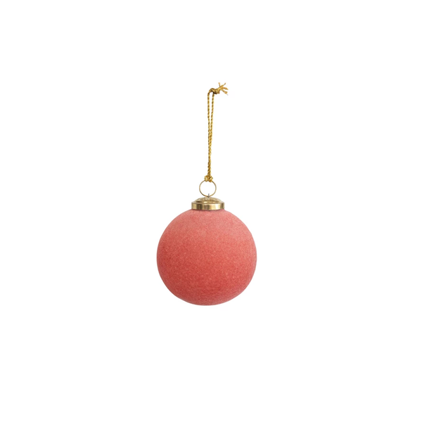 Flocked Glass Ball Ornament, Pink, 4"