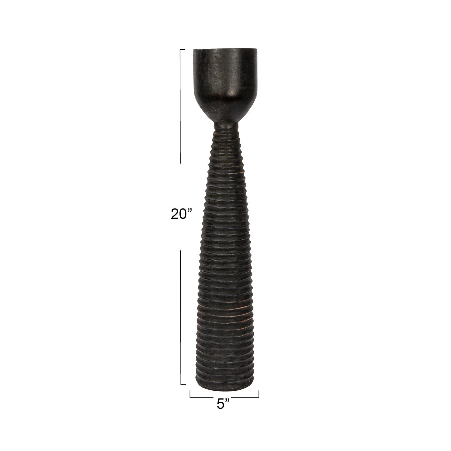 Hand-Carved Mango Wood Ribbed Candle Holder, Black (Holds 4" Pillar) -POWELL PICK-UP
