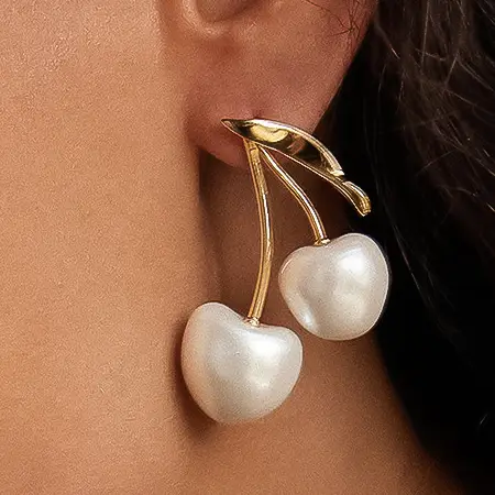 Cherie 18k gold non-tarnish large pearl cherry earrings