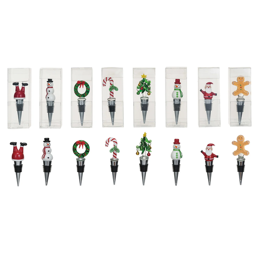 Wine Stopper w/ Hand-Painted Glass Holiday Icon, 8 Styles