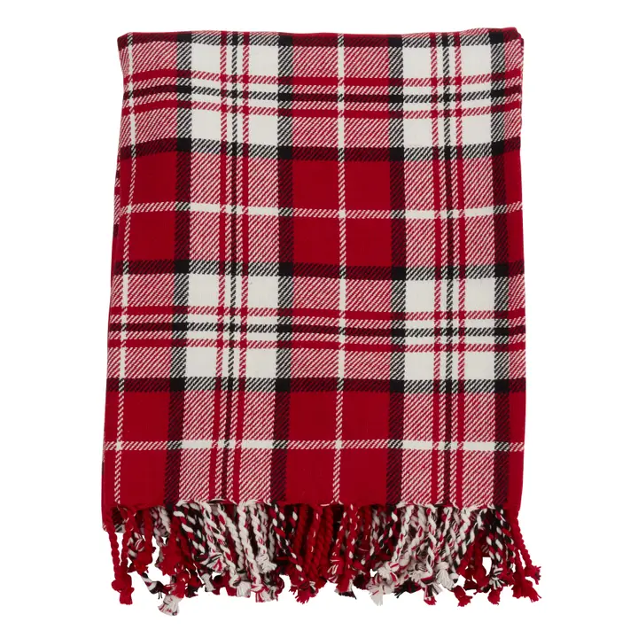 Red Plaid Cotton Throw Blanket