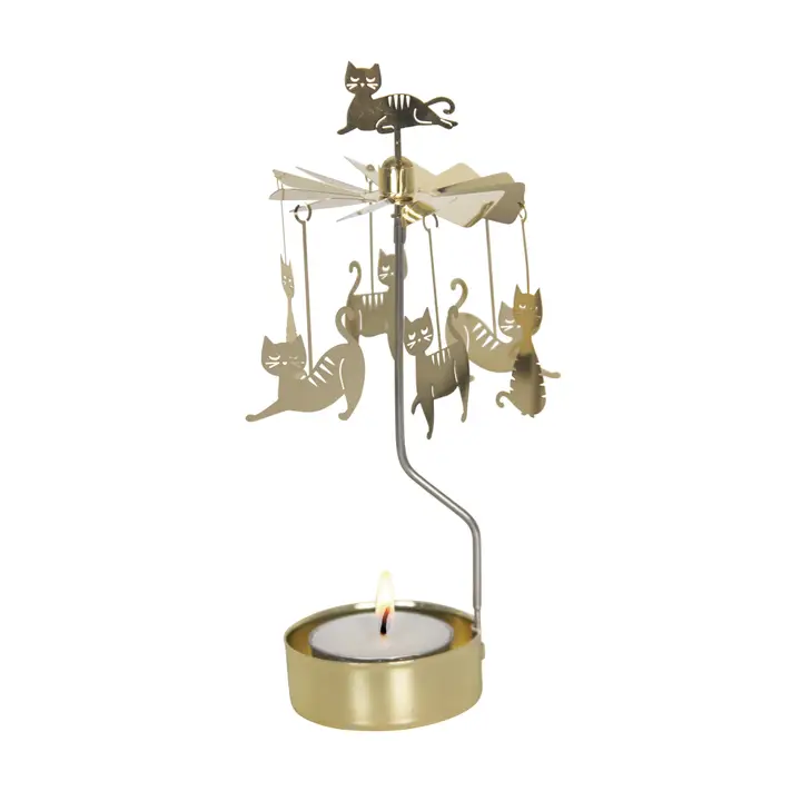 Rotary Candle holder, Cat, Gold