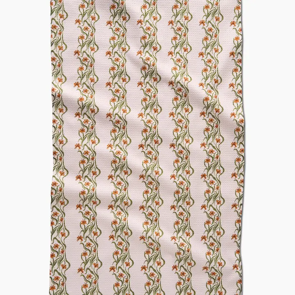 Floral Fall Stripe Tea Towel