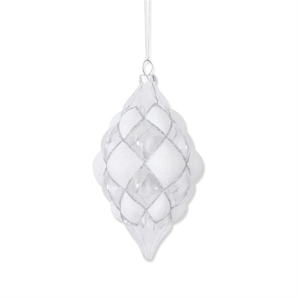 Beaded White & Clear Glass Teardrop Hobnail Ornament, 6"