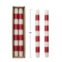 Unscented Taper Candles w/ Stripes in Box, Set of 2, Red and Cream