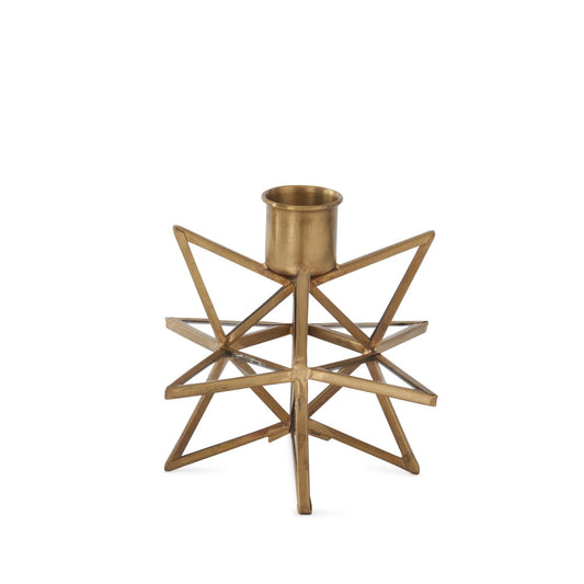 3-Dimensional Gold Metal & Glass Star Taper Candleholder, 4.75"