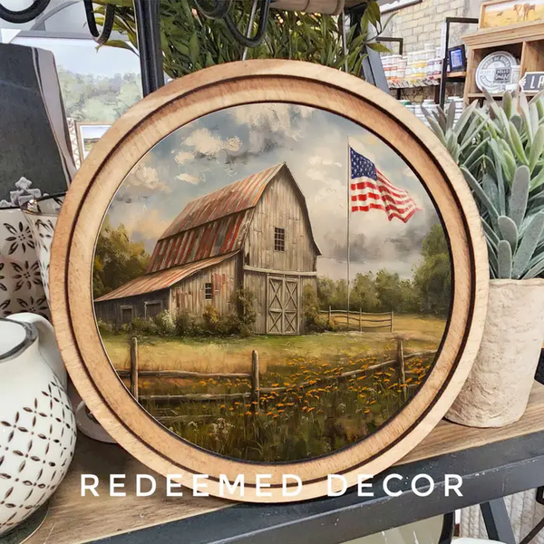 8" Round Patriotic Homestead Art