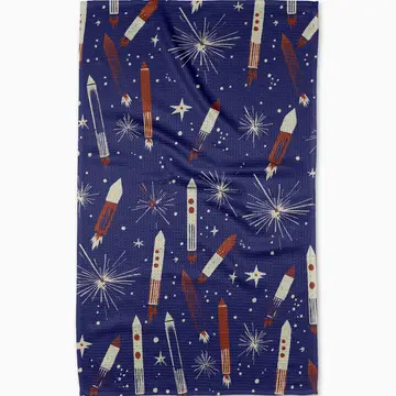 Rocketing Through the Skies Tea Towel