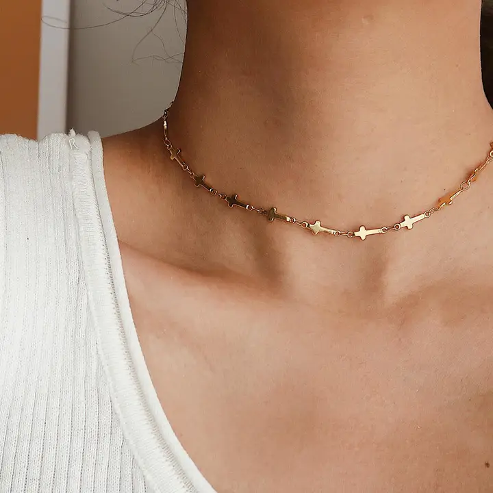 Dilara 18K Gold Non-Tarnish Cross Choker