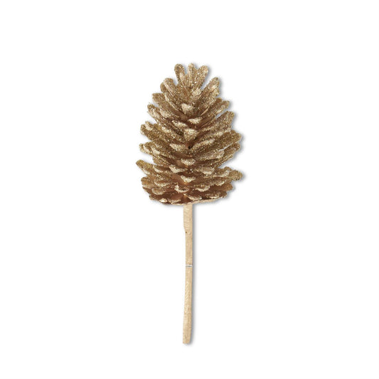 Gold Glittered Pinecone Pick, 12.5"