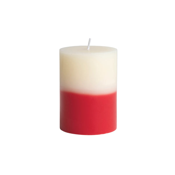 Unscented Two-Tone Pillar Candle, Cream Color & Red