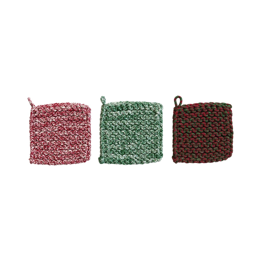 Cotton Crocheted Pot Holder, 3 Styles