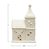 Stoneware House w/ LED Light & Gold Electroplating, White (Batteries Included)