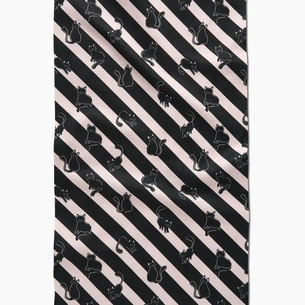 Striped Black Cats Tea Towel