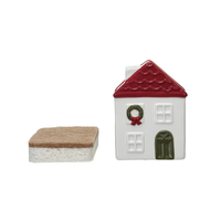 Stoneware House Shaped Sponge Holder w/ Sponge, Set of 2 (Each One Will Vary)