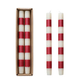 Unscented Taper Candles w/ Stripes in Box, Set of 2, Red and Cream