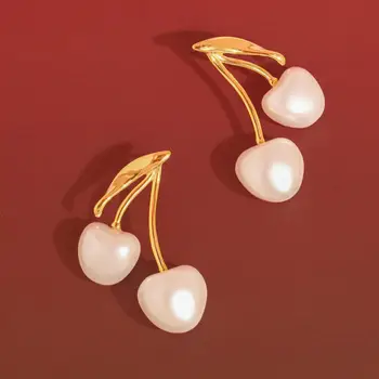 Cherie 18k gold non-tarnish large pearl cherry earrings