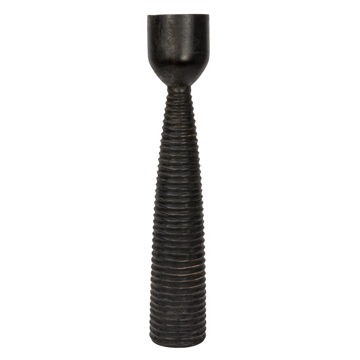 Hand-Carved Mango Wood Ribbed Candle Holder, Black (Holds 4" Pillar) -POWELL PICK-UP