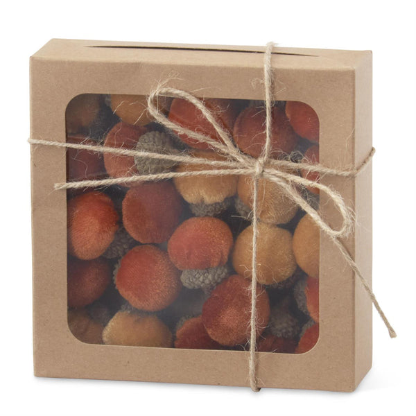 Box of Mini Rust, Tan & Orange Plush Acorns, 24pc