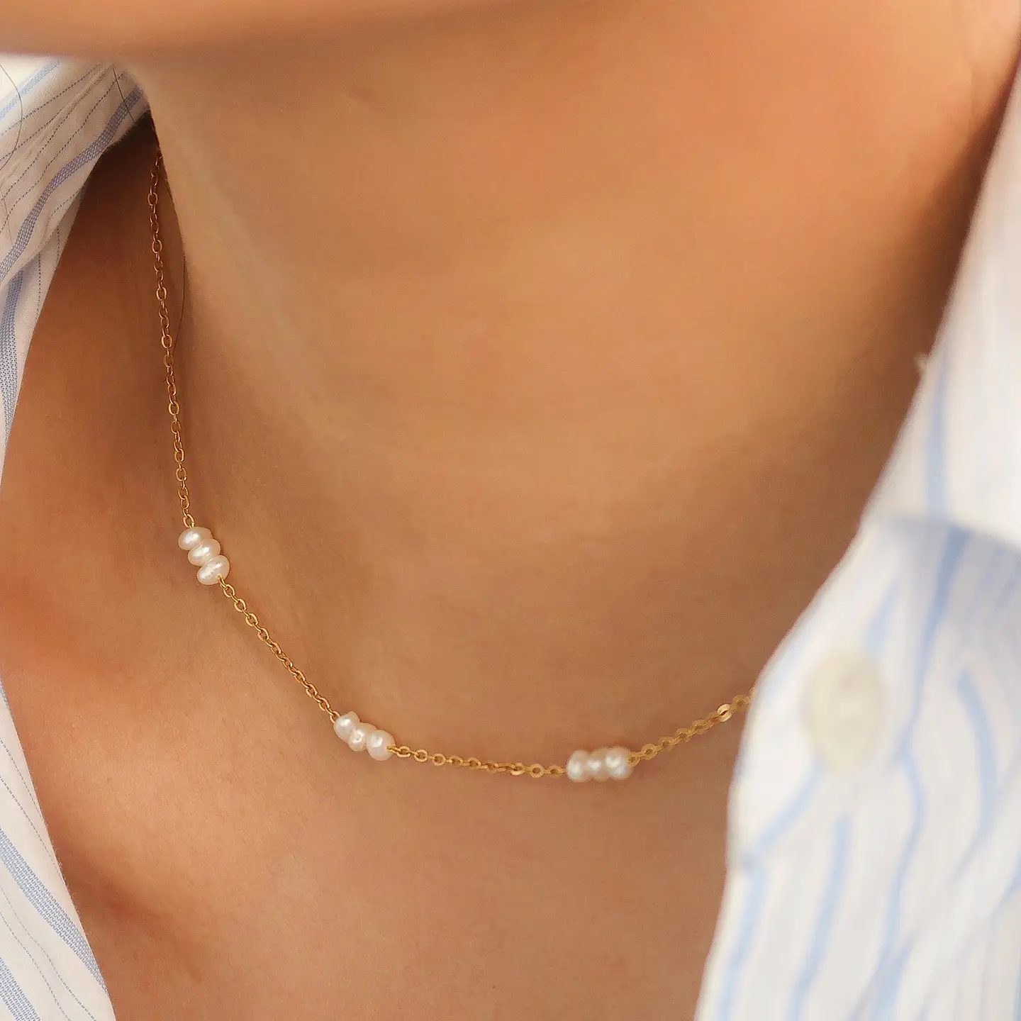 18K Non-Tarnish Petite Pearl Chokers