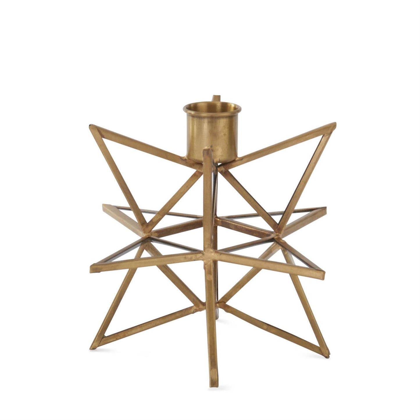 3-Dimensional Gold Metal & Glass Star Taper Candleholder, 6"