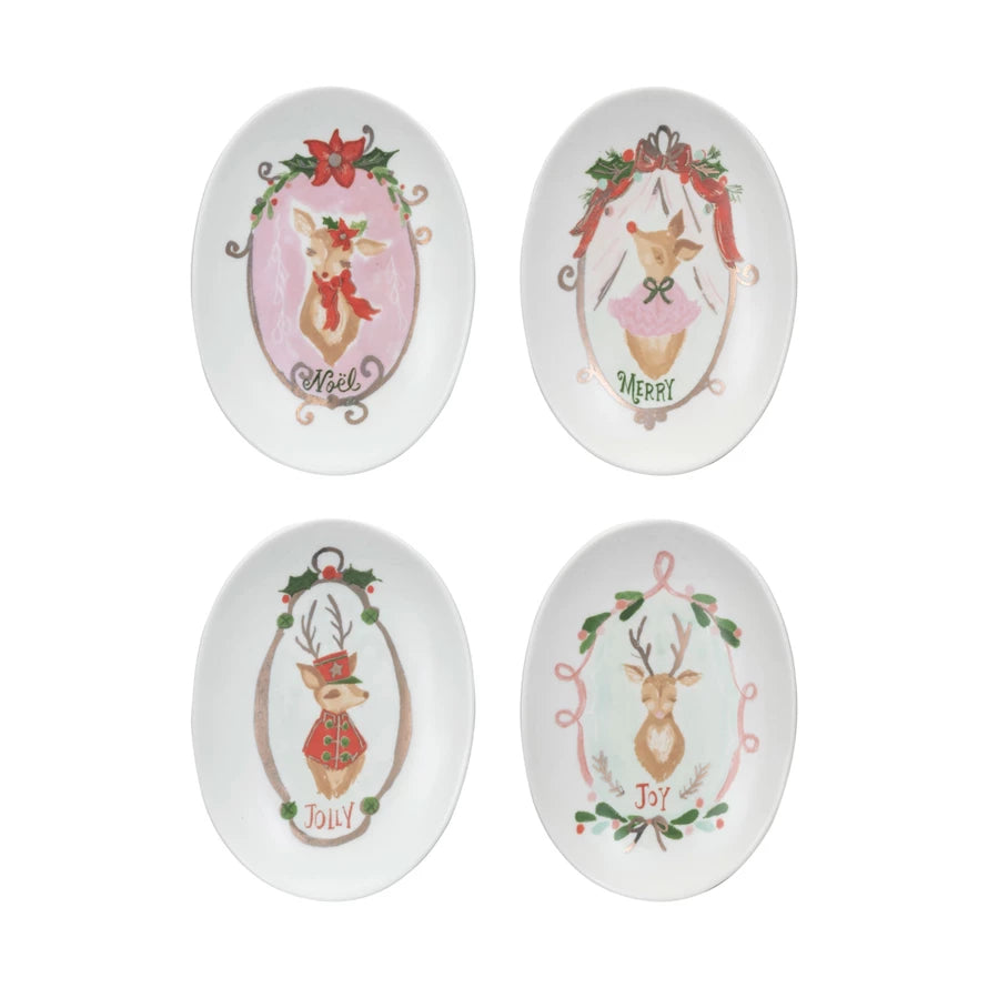Dish w/ Deer & Holiday Word, 4 Styles