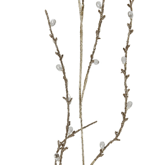 Faux Twig Garland w/ Acrylic Jewels & Glitter, Gold Finish