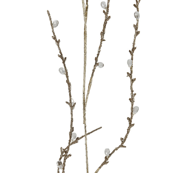 Faux Twig Garland w/ Acrylic Jewels & Glitter, Gold Finish